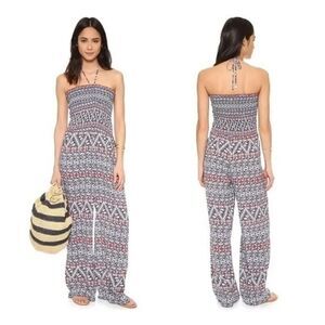 TORY BURCH Poppy Acoma Smocked Strapless Halter Jumpsuit S
